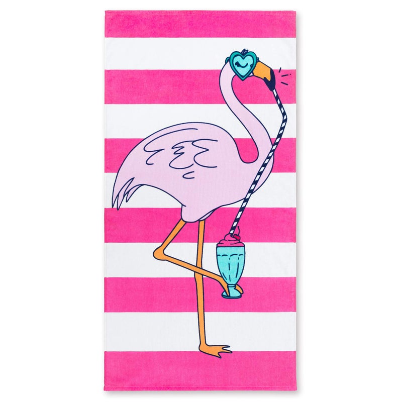 Softerry Flamingo Stripes Beach Towel 28 x 55 inches 100% Cotton (28" x 55", Flamingo Stripes) - Image 2